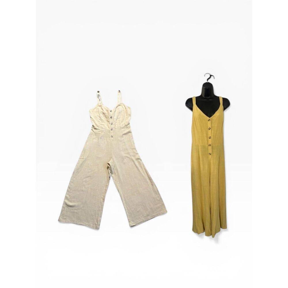 Potter's Pot Wide Leg Jumpsuit Women’s Large Linen Cotton Open Back Boho Relaxed
